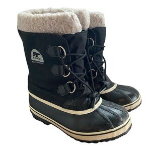 Sorel Waterproof Yoot Pac Boots Black Rubber Nylon Lined Snow Boots, Big Kids 3